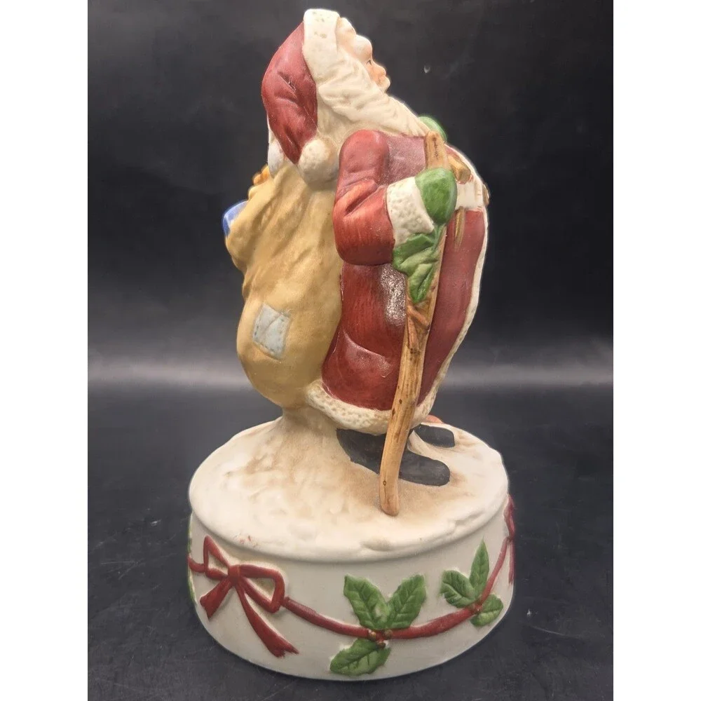 Vintage Enesco Porcelain Santa Claus With Toys Plays White Christmas WORKS